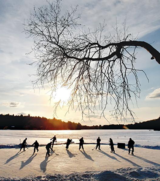 Students skating on Pearly Pond